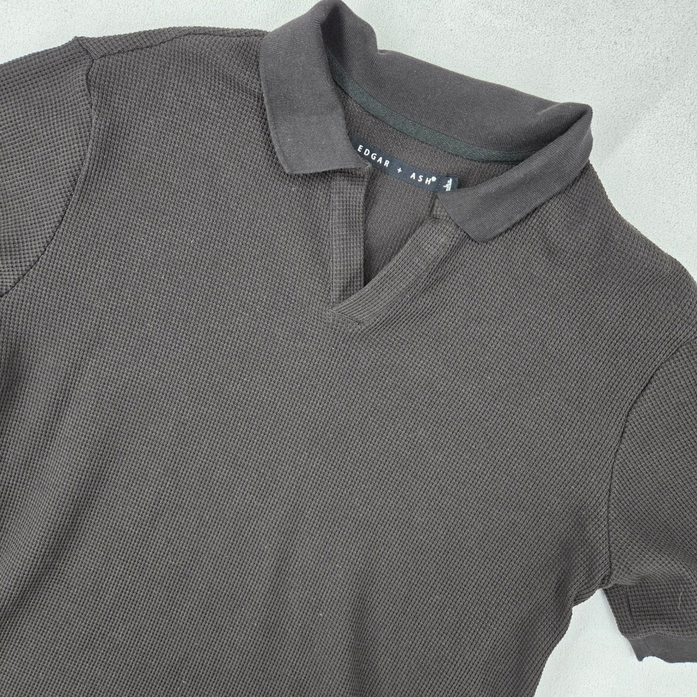 Edgar + Ash Large Waffle Knit Polo Shirt Mens Minimalist Casual Black